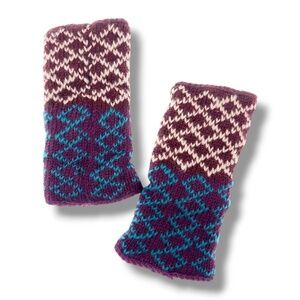 New Wool Fingerless Hand Knit Gloves Fleece Lining Arm Warmer Diamond NEW